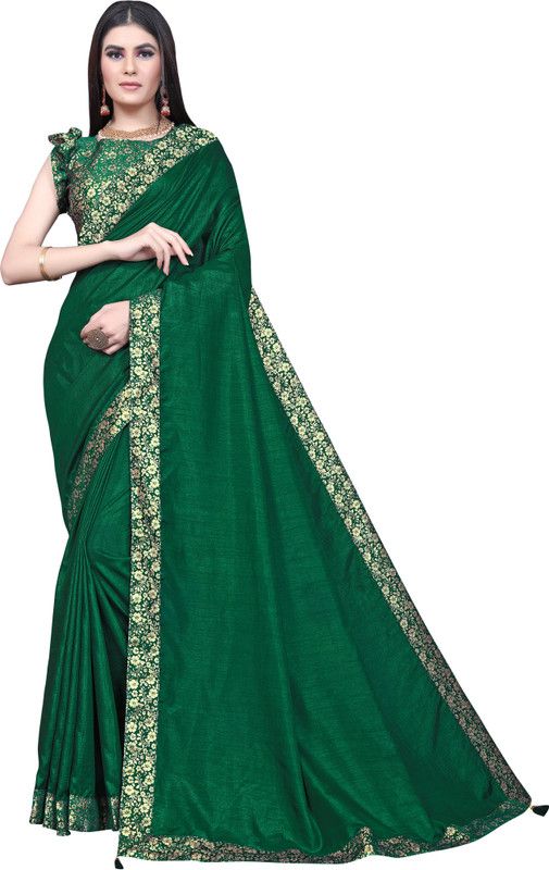 Solid/Plain Jamdani Art Silk Saree  (Green)