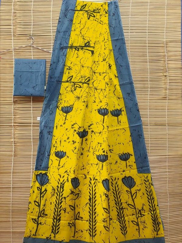 Floral Print Daily Wear Pure Cotton Saree  (Yellow, Blue)
