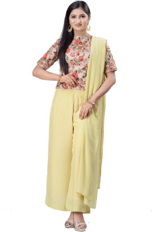 Women Pure Silk, Crepe Palazzo and Dupatta Set