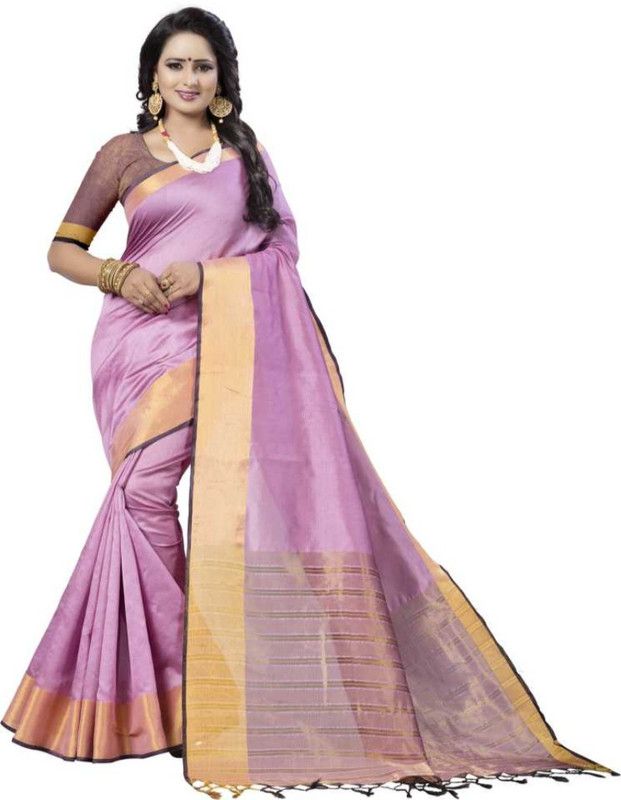 Solid, Self Design, Striped, Woven, Plain Gadwal Silk Blend, Cotton Silk Saree  (Purple)