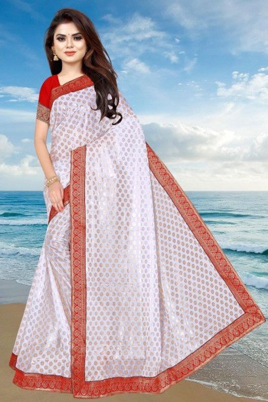 Fashion Lycra Blend Saree  (White)