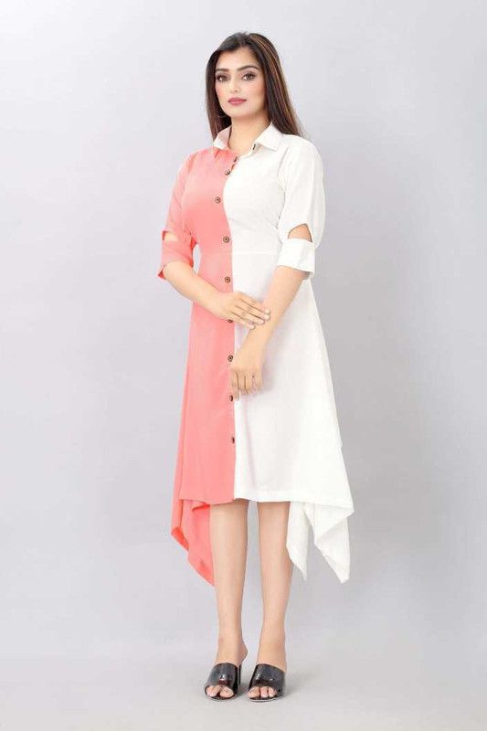 Women Colorblock Cotton Blend A-line Kurta  (White)