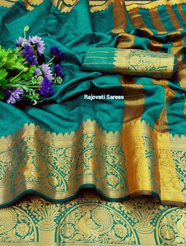 Woven Kanjivaram Satin Saree  (Green)