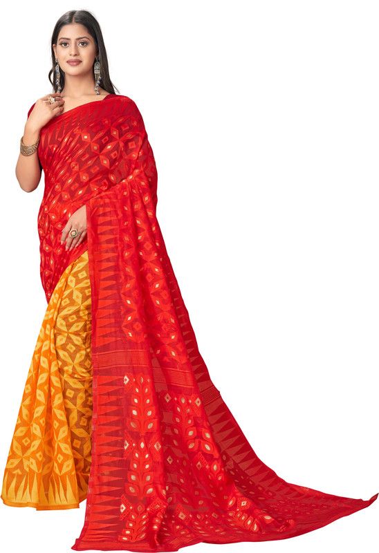 Embellished Bhagalpuri Jacquard Saree  (Red)