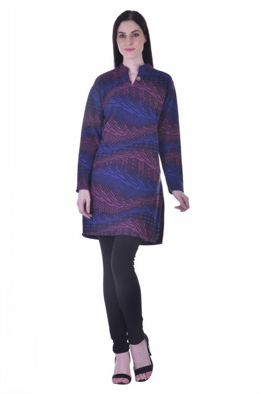 Women Self Design Wool Straight Kurta  (Multicolor)