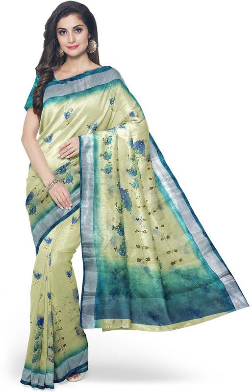 Printed Daily Wear Art Silk Saree  (Blue, Green)
