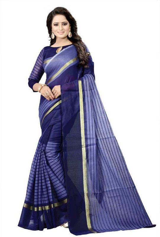 Lugade Cotton Blend Saree  (Dark Blue)