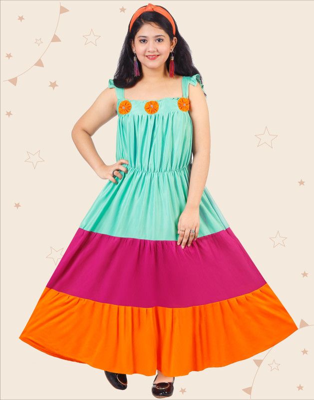 Girls Maxi/Full Length Party Dress  (Multicolor, Fashion Sleeve)