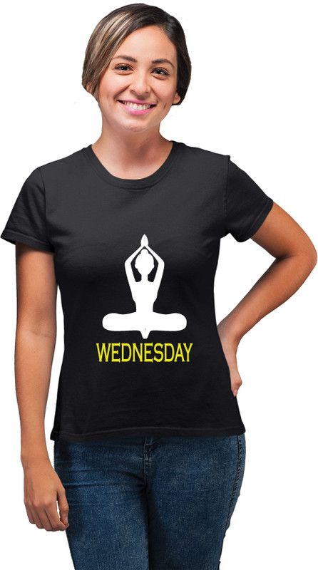 Tshirt on Weekday Exercise Women Printed Round Neck Cotton Blend Black T-Shirt