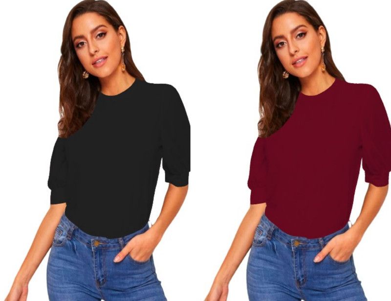 Casual Solid Women Maroon, Blue Top