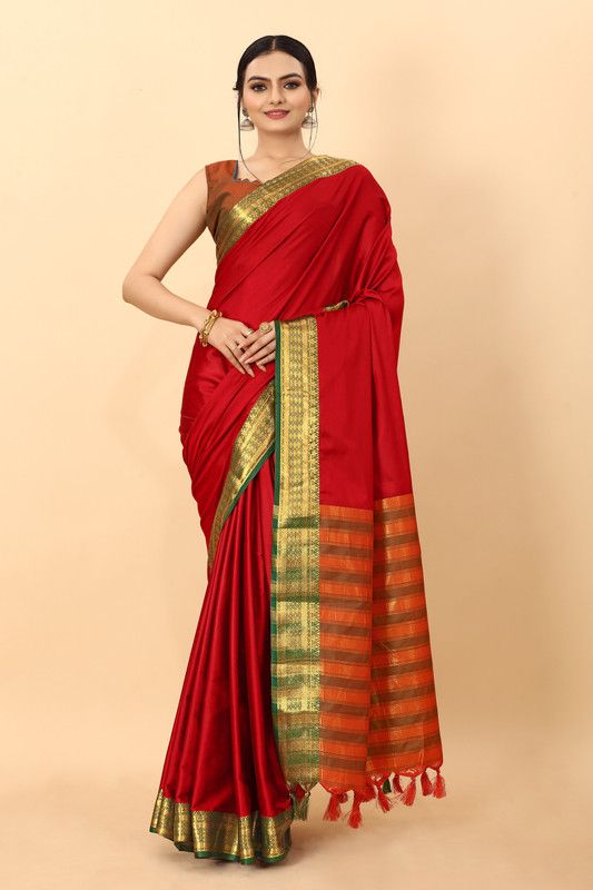 Self Design, Woven, Embellished Banarasi Cotton Silk Saree  (Multicolor)