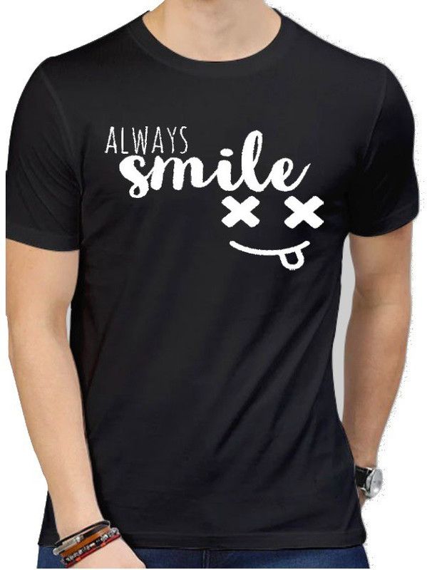 Men Printed Round Neck Poly Cotton Black T-Shirt