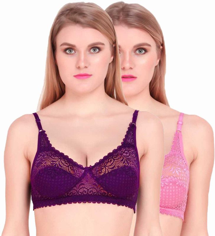 Pack of 2 Women T-Shirt Non Padded Bra  (Pink, Purple)