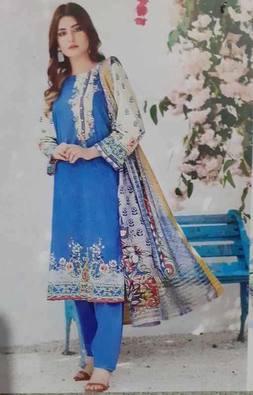Unstitched Cotton Blend Kurta & Palazzo Material Printed