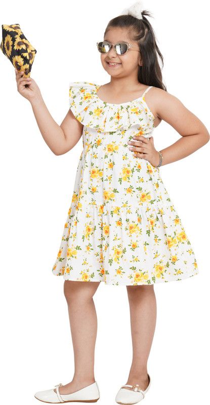Disney Princess Girls Midi/Knee Length Party Dress  (White, Sleeveless)