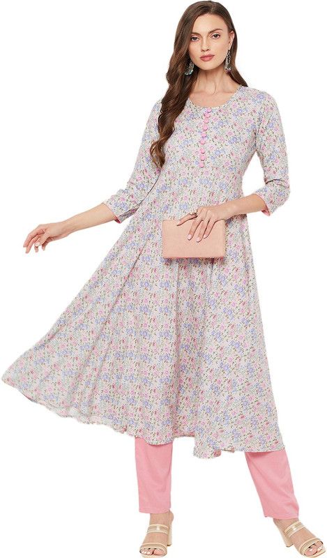 Women Floral Print Viscose Rayon Flared Kurta  (Multicolor)