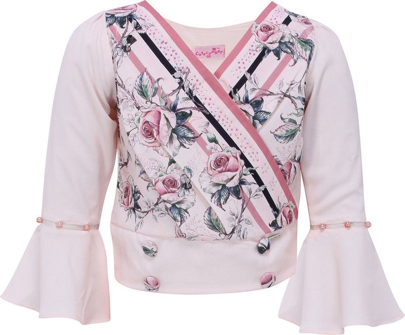Girls Party Georgette Full Sleeve Top  (Pink, Pack of 1)