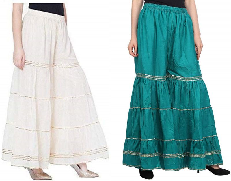 Pack of 2 Women Regular Fit White, Green Viscose Rayon Trousers