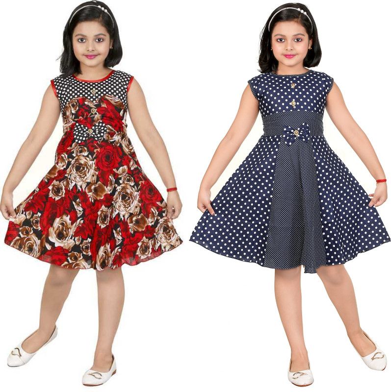 Indi Girls Midi/Knee Length Casual Dress  (Multicolor, Sleeveless)