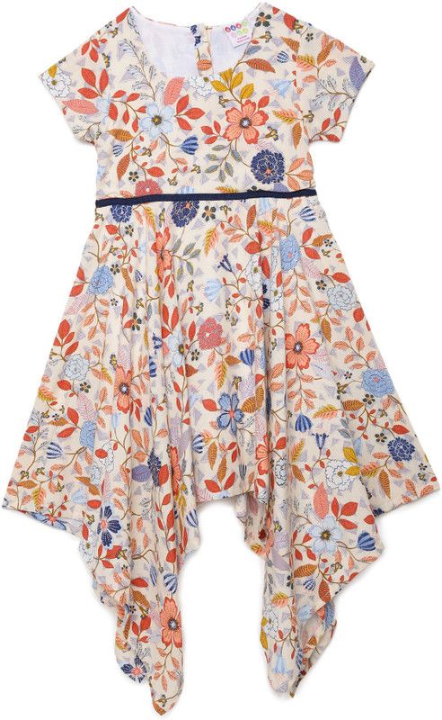 Girls Midi/Knee Length Casual Dress  (White, Short Sleeve)
