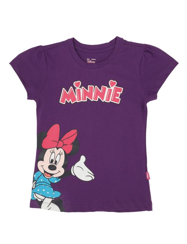 Girls Printed Pure Cotton T Shirt  (Purple, Pack of 1)