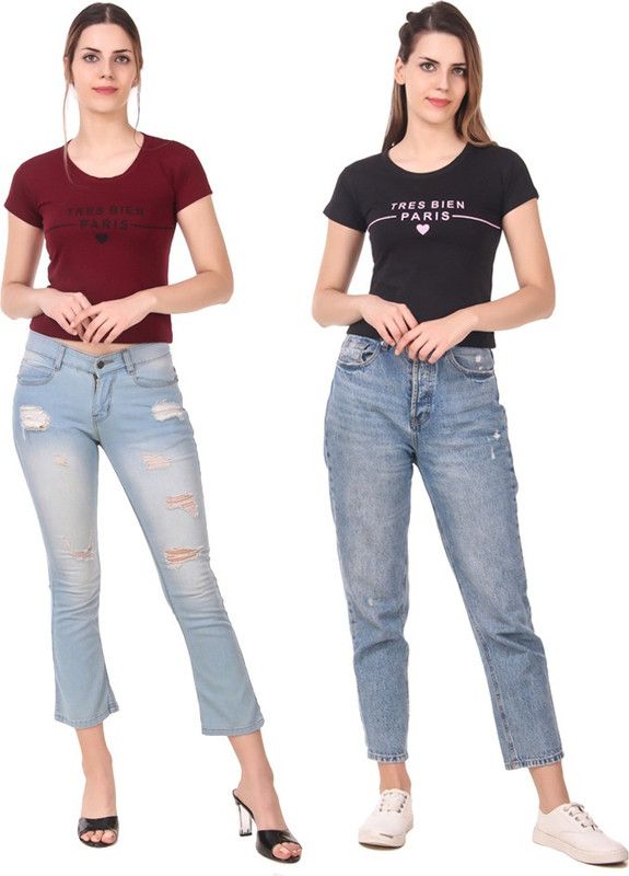 Pack of 2 Casual Regular Sleeves Printed Women Maroon, Black Top
