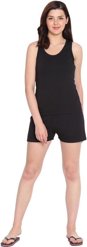 Women Top & Shorts Set Black Solid