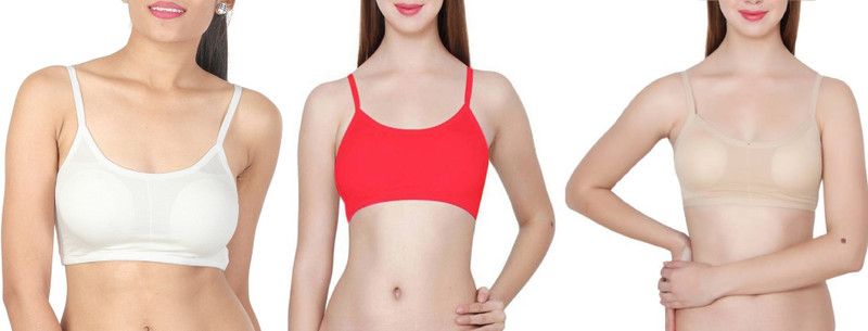 Pack of 3 Women Bralette Lightly Padded Bra  (Red, White, Beige)