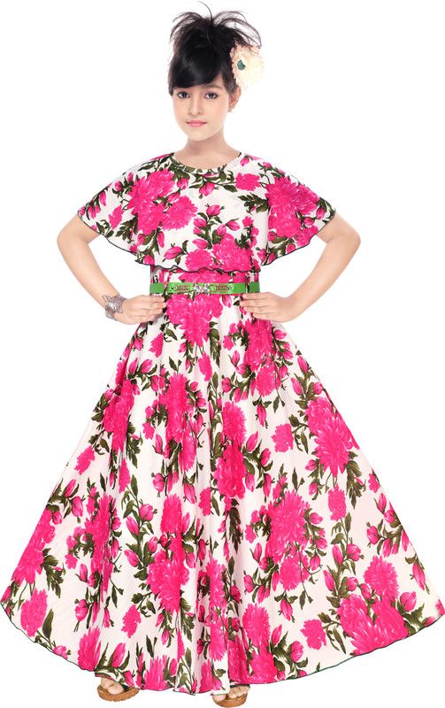 Girls Maxi/Full Length Party Dress  (Pink, Fashion Sleeve)
