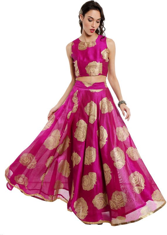 Colorblock Stitched Lehenga Choli  (Pink)