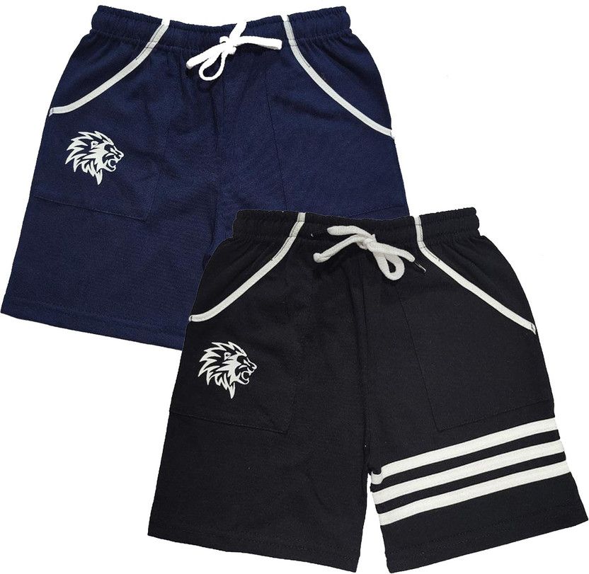 Short For Boys Casual Striped Cotton Blend  (Black, Pack of 2)