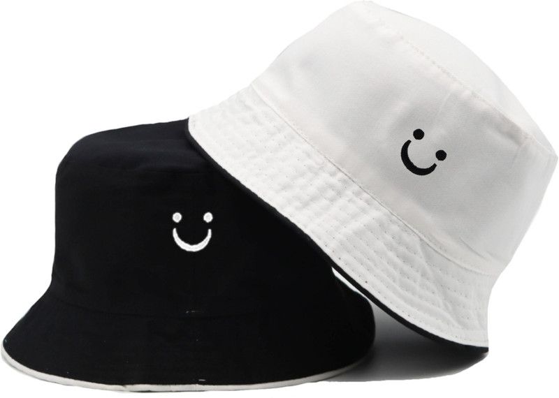 Jamont Unisex Bucket Hat Beach Sun Hat Fishing Hat Reversible Double-Side-Wear  (Black, White, Pack of 1)
