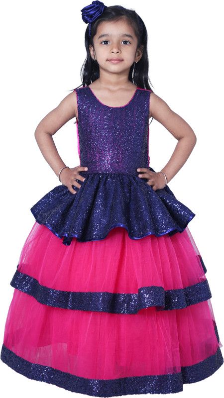 Girls Maxi/Full Length Festive/Wedding Dress  (Multicolor, Sleeveless)