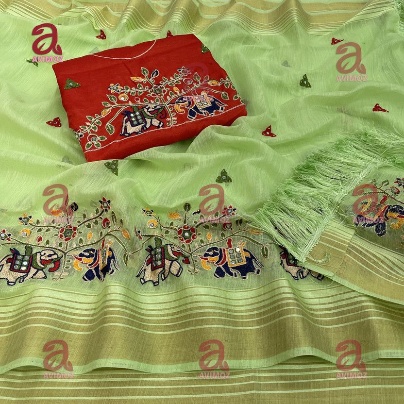 Woven Daily Wear Cotton Blend Saree  (Green)