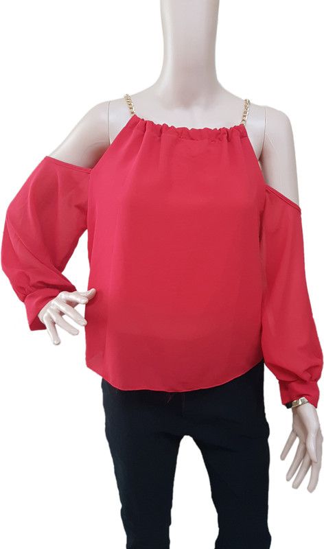 Party Noodle Straps Solid Women Red Top