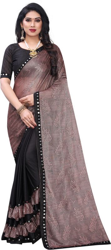 Embroidered Bollywood Lycra Blend, Lace Saree  (Beige)