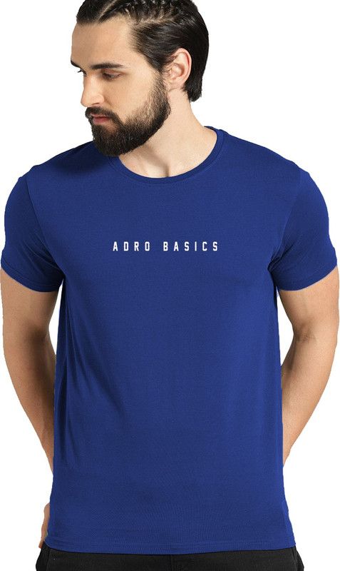 RN22 Men Typography Round Neck Cotton Blend Blue T-Shirt