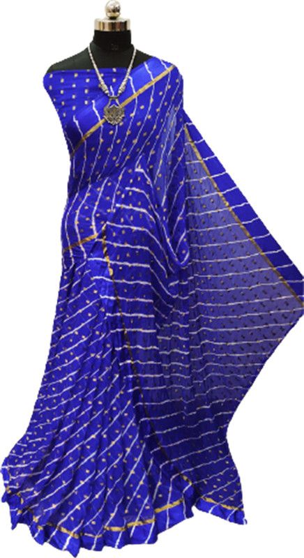 Hand Painted Bandhani Chiffon Saree  (Blue)