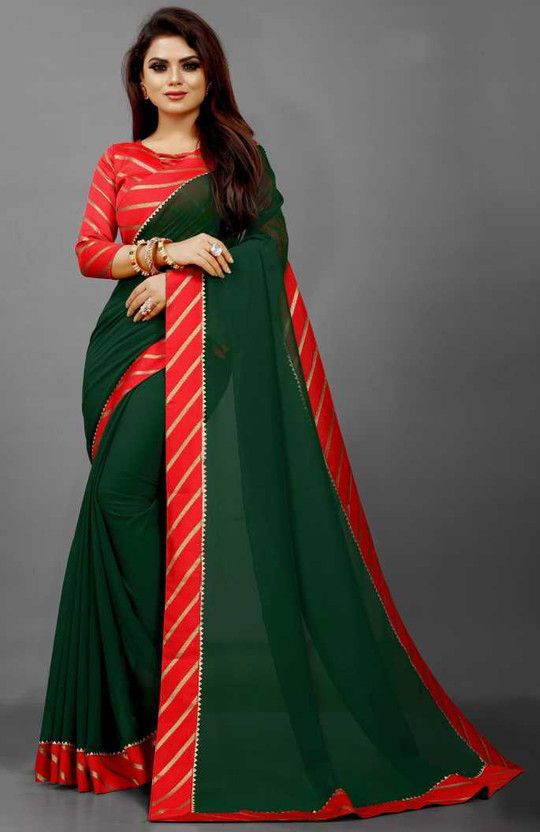 Self Design, Solid/Plain Leheria Art Silk Saree  (Green)