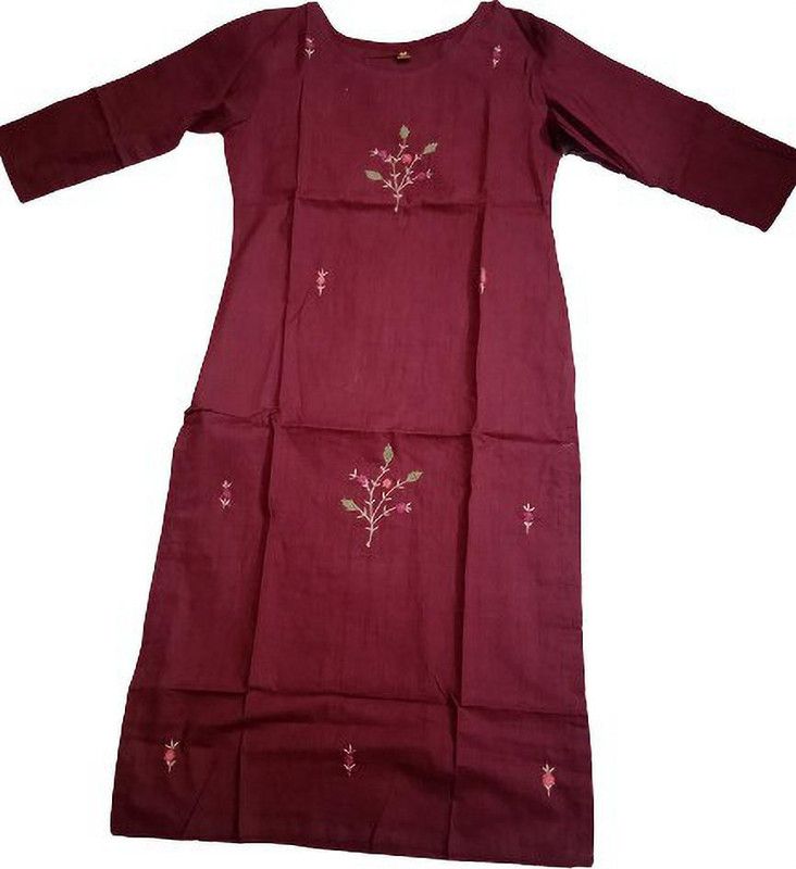 Women Self Design Cotton Blend High Low Kurta  (Maroon)
