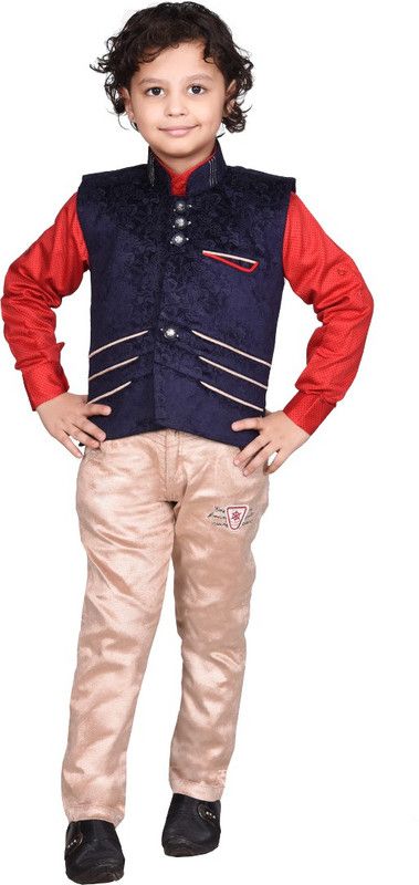 Boys Festive & Party Shirt, Waistcoat and Pant Set  (Multicolor Pack of 1)