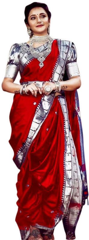 Solid/Plain Banarasi Silk Blend Saree  (Red)