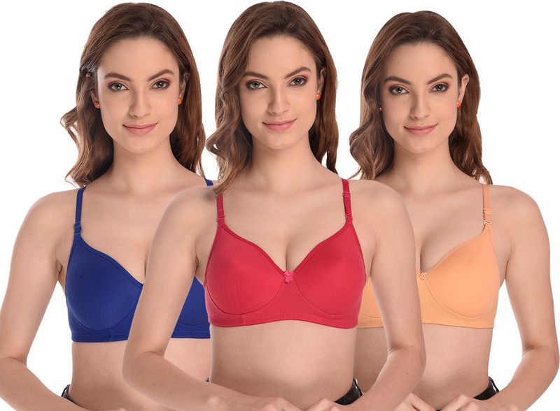 Women Full Coverage Lightly Padded Bra  (Pink, Blue, Orange)