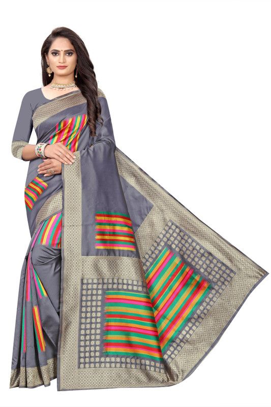 Applique Kanjivaram Georgette Saree  (Grey)