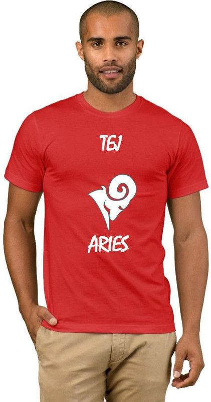 Tej Zodiac Aries Style Fashion V03 Men Printed Round Neck Cotton Blend Red, White T-Shirt