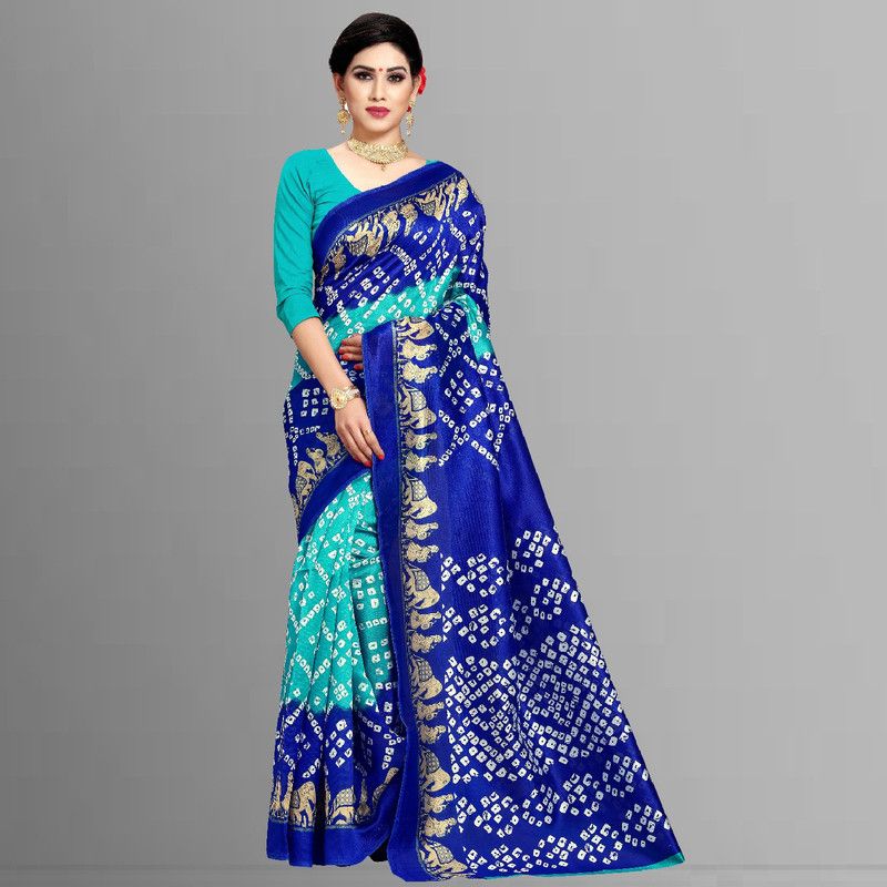 Printed Bollywood Art Silk, Cotton Silk Saree  (Light Blue, Blue)