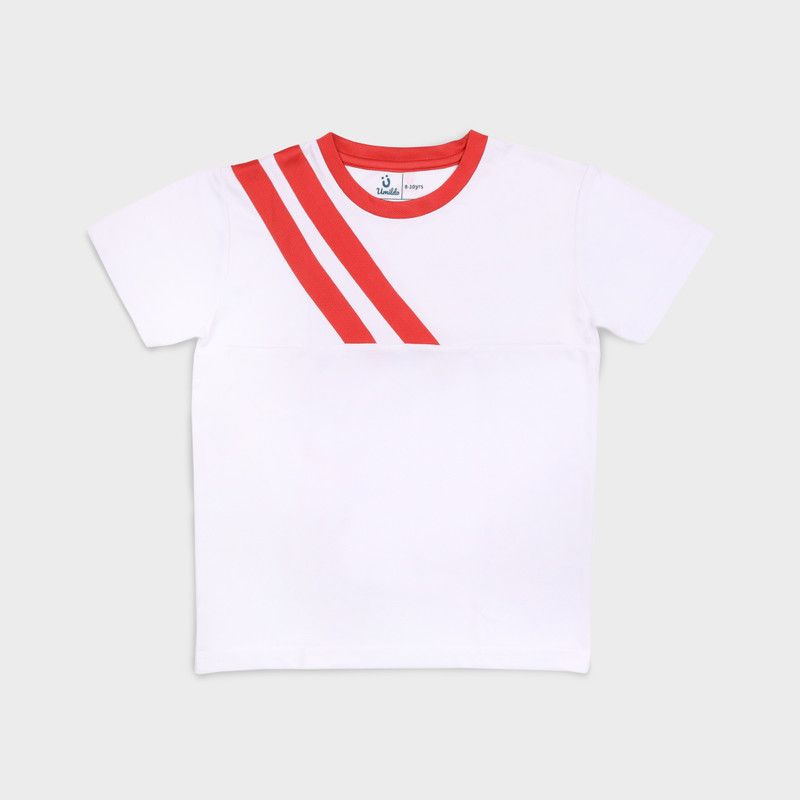 Coral Stripes White Tshirt Boys Striped Polyester T Shirt  (Multicolor, Pack of 1)