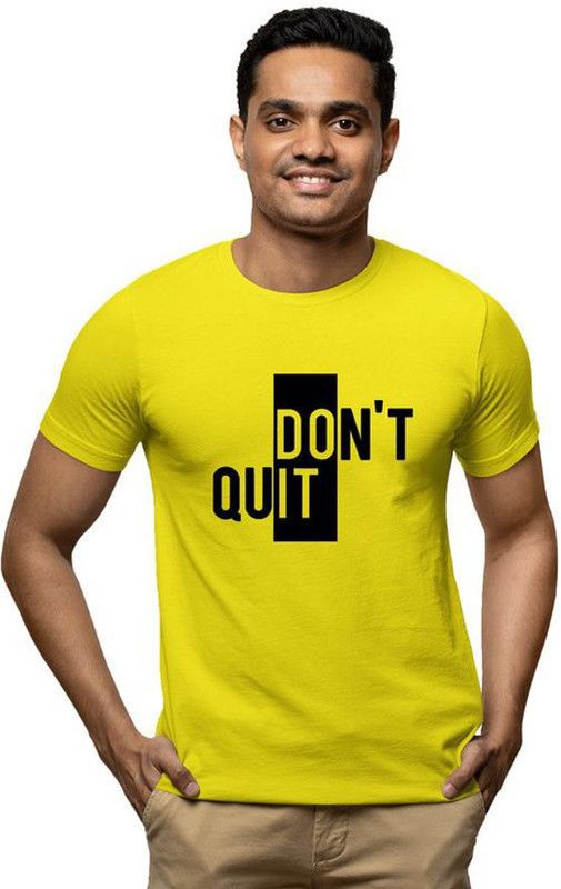 DontQuit-HF6-Y-M Men Printed Round Neck Pure Cotton Yellow T-Shirt
