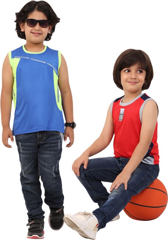 Boys Colorblock Polyester T Shirt  (Multicolor, Pack of 2)