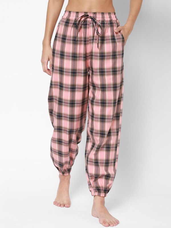 Womens Pink Cotton Checked Pyjama Women Pyjama